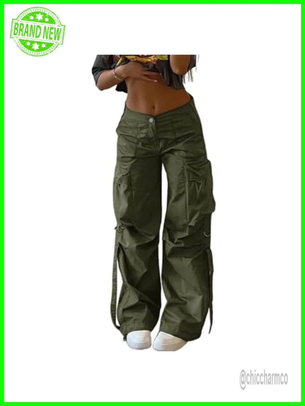High Waist Wide Leg Cargo Pants Polyester Spandex Multi Pocket Joggers